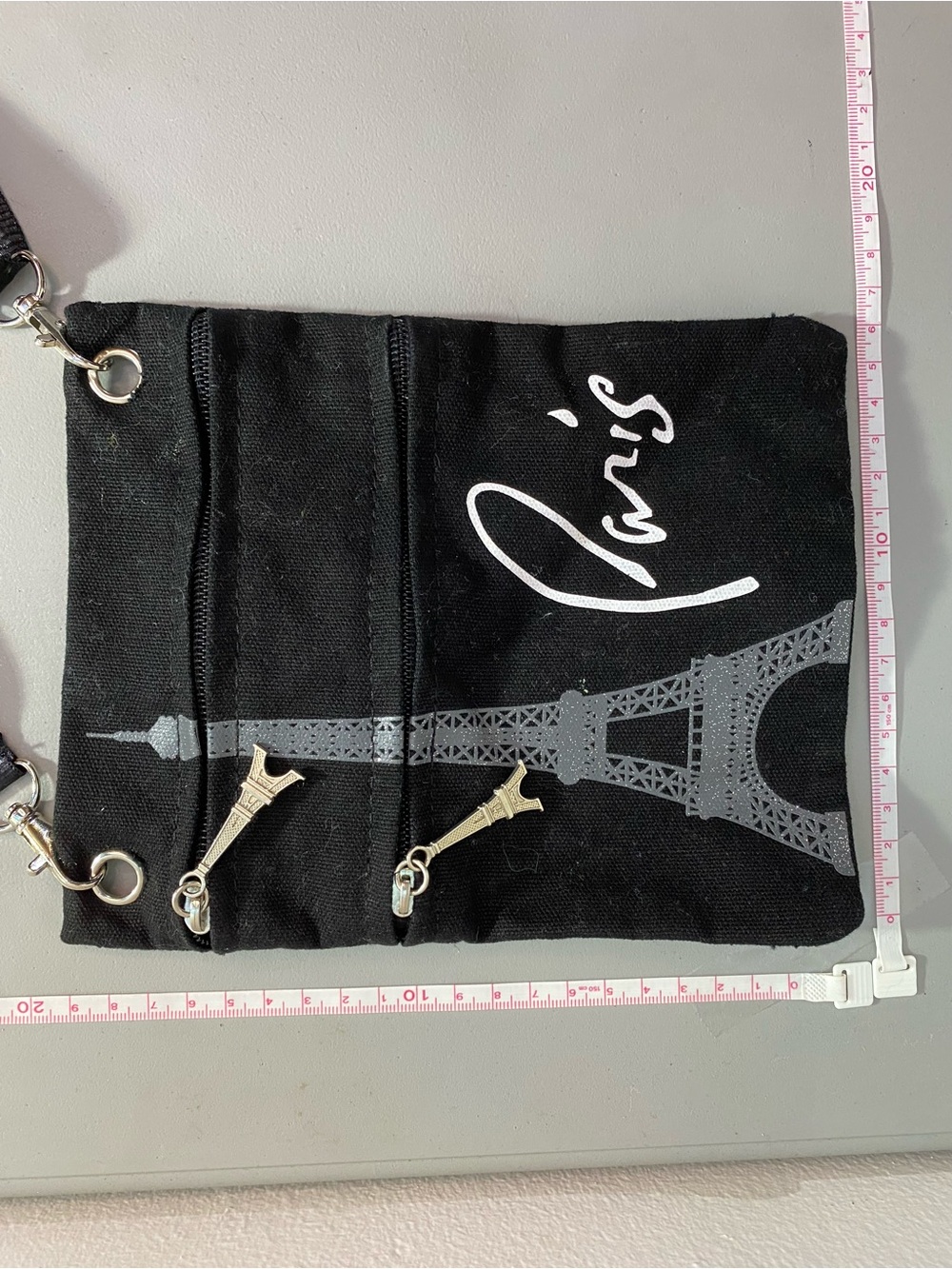 Black Paris Las Vegas Canvas Crossbody Bag with Eiffel Tower Print Rare